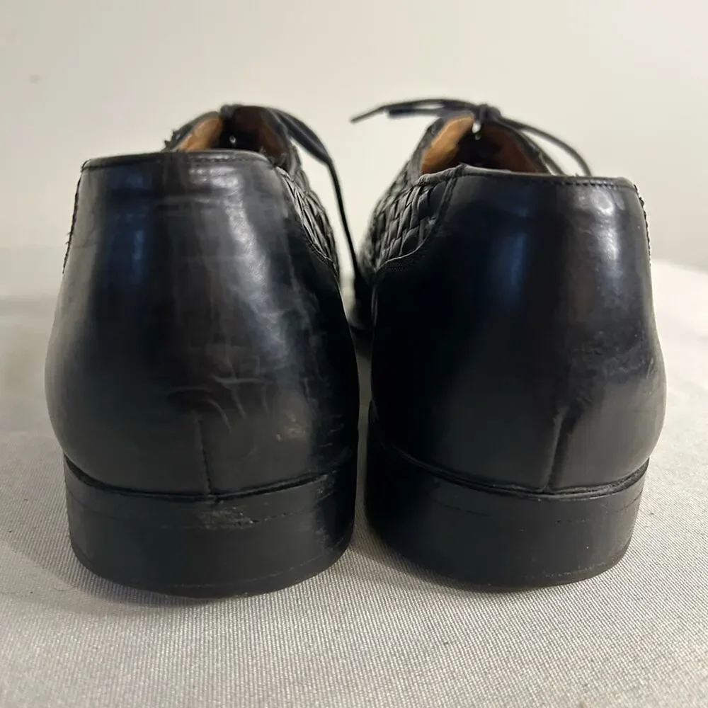 Florentine made in Italy Black Men's woven leather cap toe Oxford shoes. Size 13